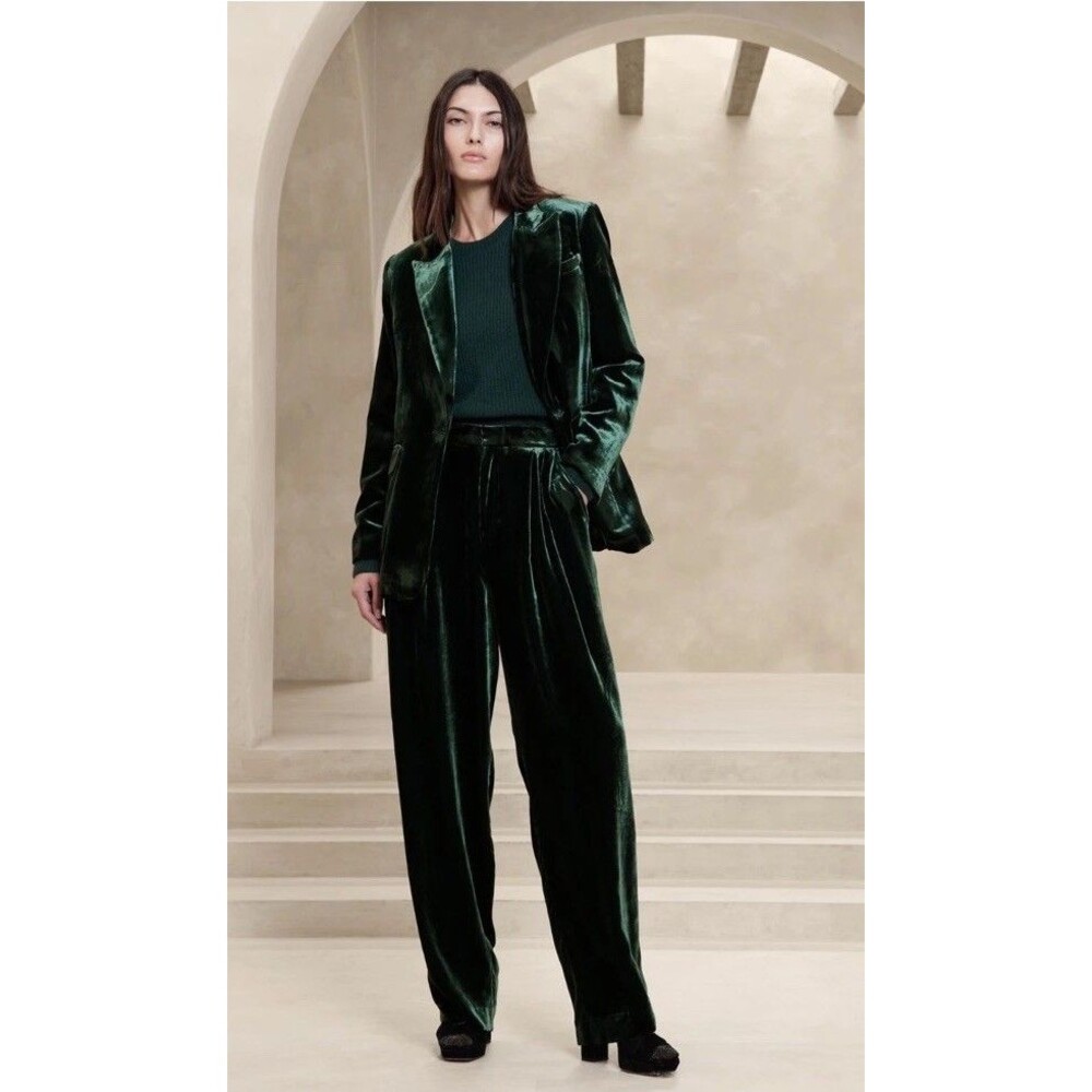 Banana Republic Sz 12L Norte Velvet Pleated Trouser Pants Drak Juniper NEW $180